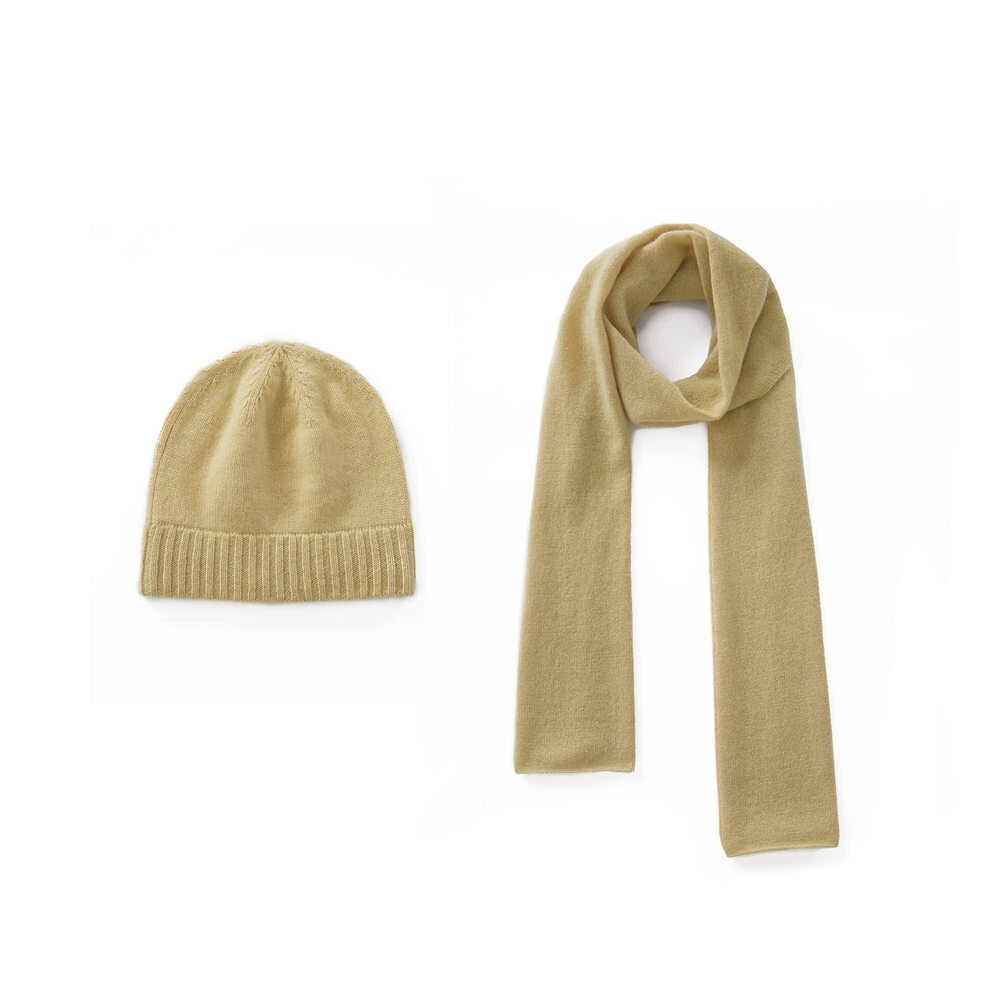 1780 100% Pure Cashmere Beanie Hat & Cashmere Scarf Set with Gift Box